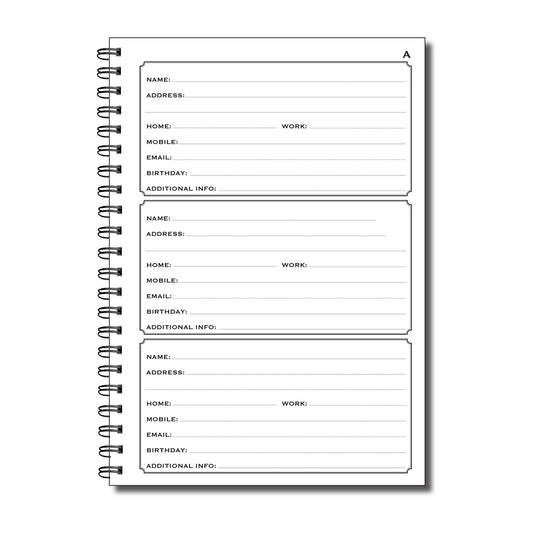 Designer Range Adressbuch A5 120gsm 52 doppelseitige Seiten Wirobound