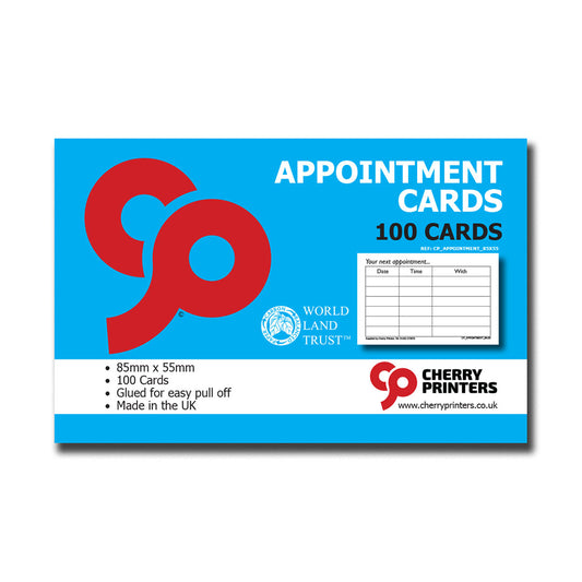Appointment Card Pad 85mm x 55mm 100 cards of 350gsm