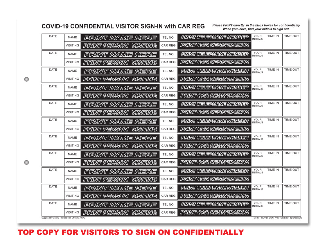 NCR Confidential Visitor Sign In CAR REG Track &amp; Trace Ringbuch mit 50 A4 Duplikatsätzen