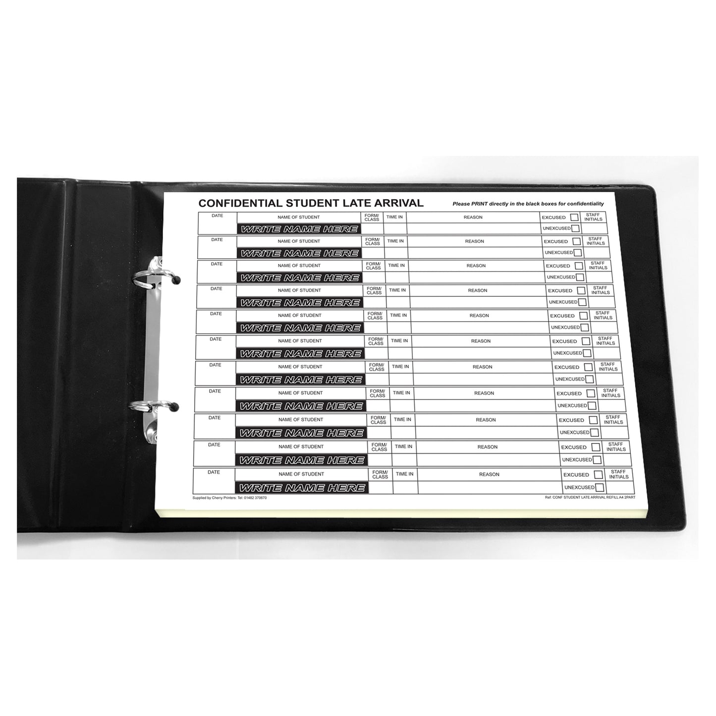 NCR Confidential Student Late Arrival Ring Binder with 50 A4 Duplicate Sets