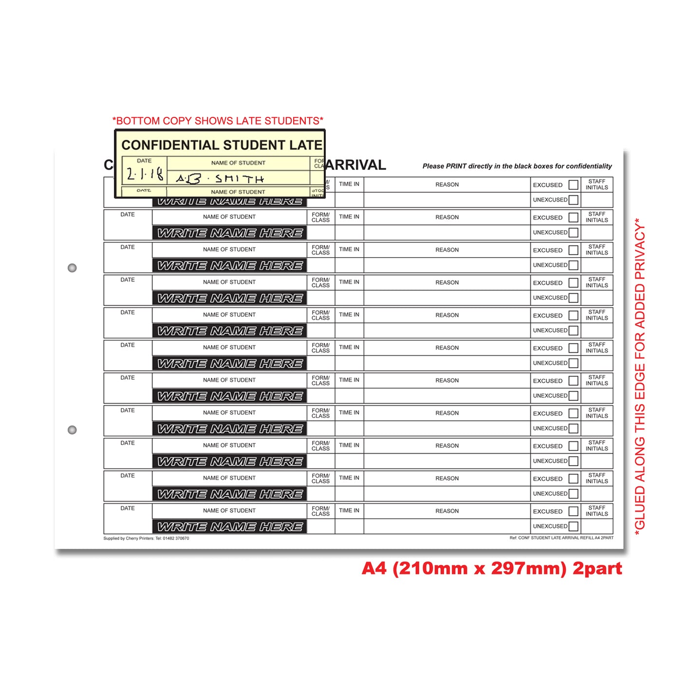 NCR Confidential Student Late Arrival Ring Binder with 50 A4 Duplicate Sets