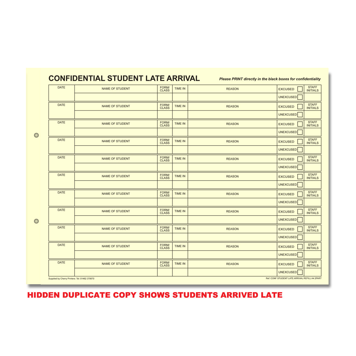 NCR Confidential Student Late Arrival Ring Binder with 50 A4 Duplicate Sets