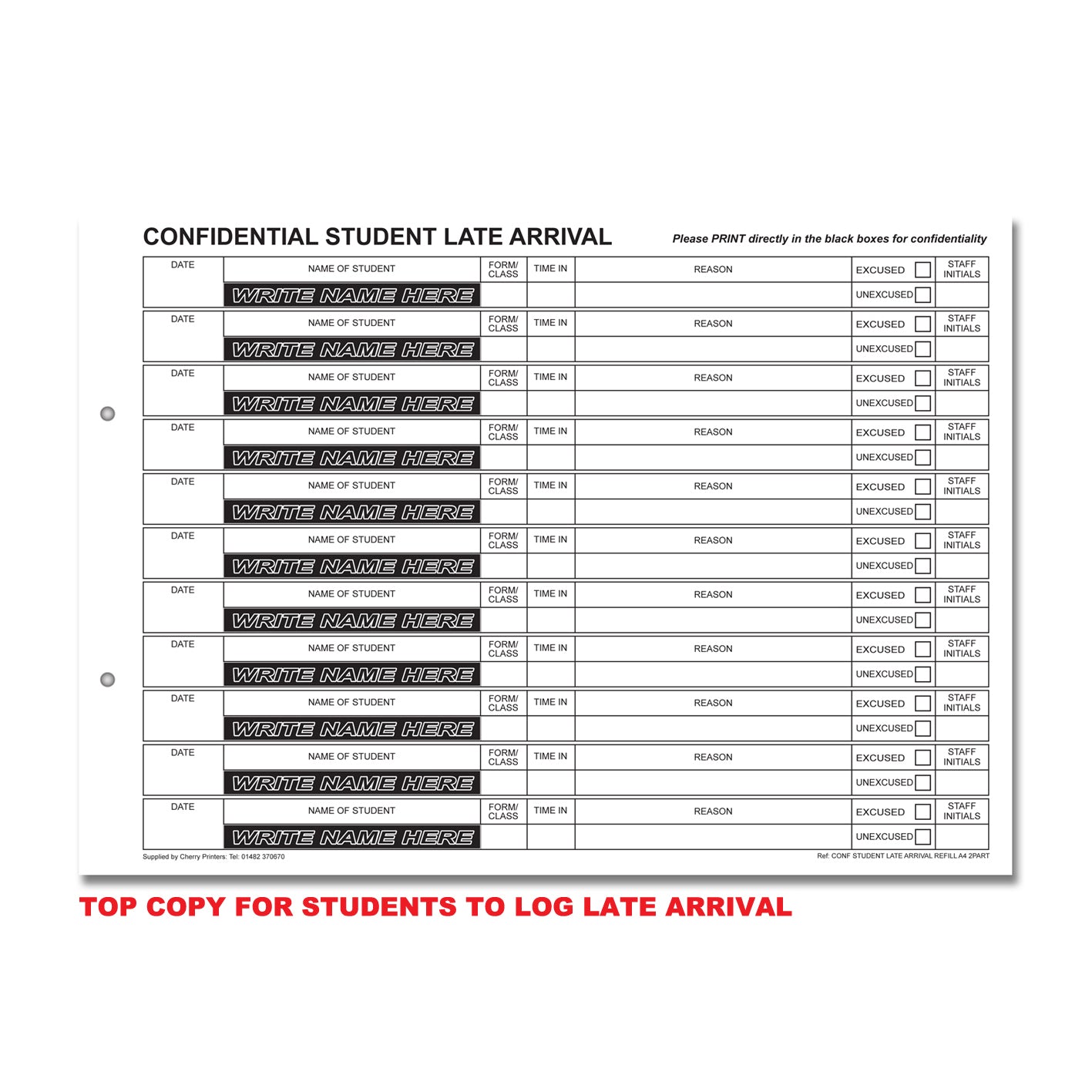 NCR Confidential Student Late Arrival Ringbinder mit 50 A4-Duplikaten