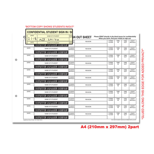 NCR Confidential Student Sign In/Out Duplicate REFILL PACK A4