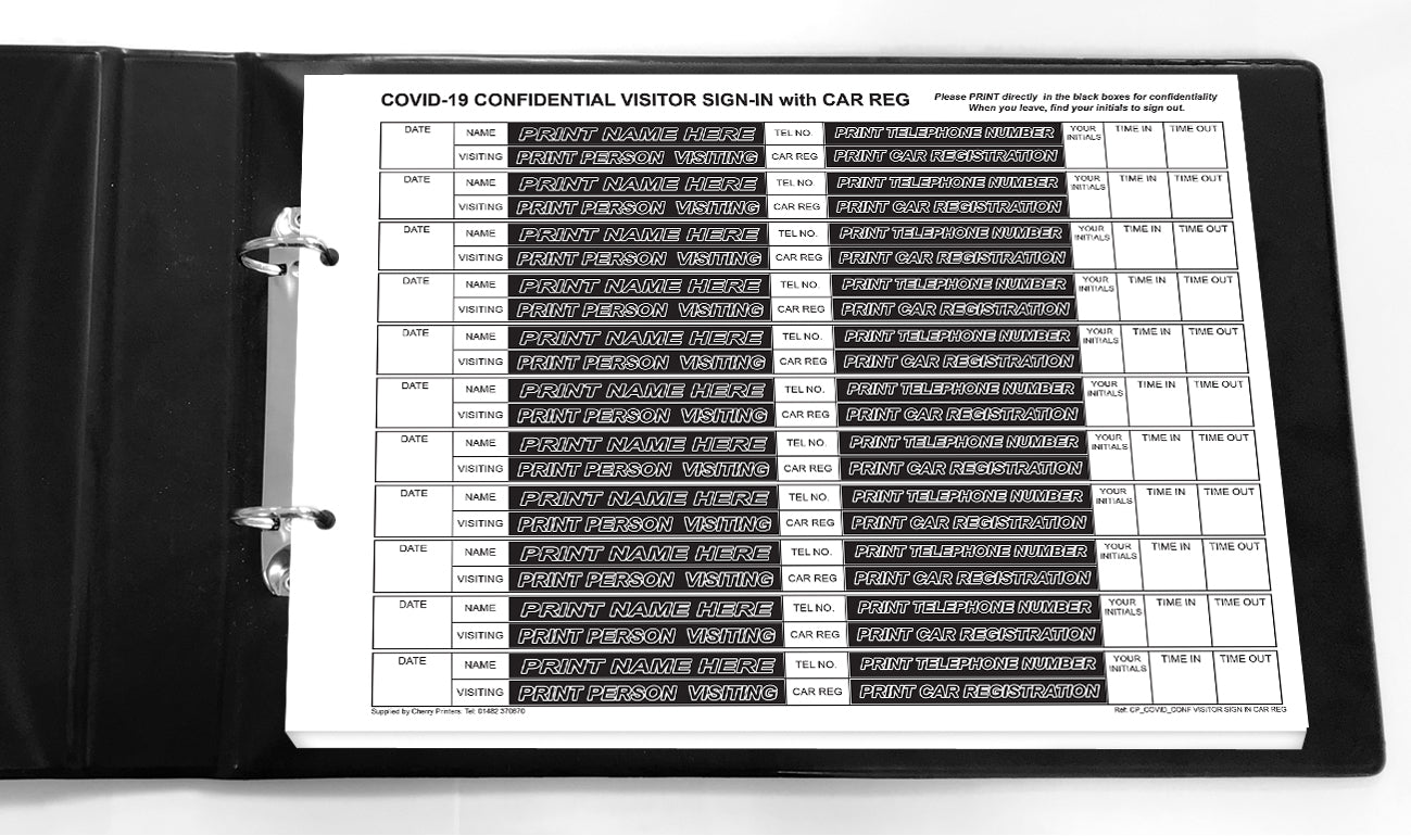 NCR Confidential Visitor Sign In CAR REG Track &amp; Trace Ringbuch mit 50 A4 Duplikatsätzen