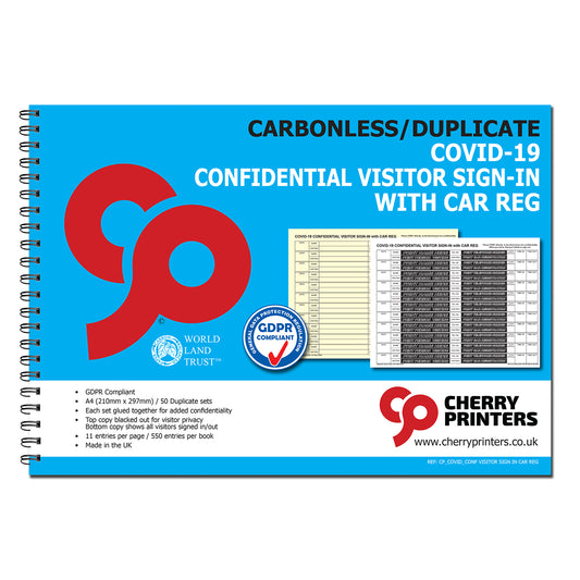 NCR Confidential Visitor Sign In (mit Car Reg) Track &amp; Trace Duplicate Wiro Book A4 GDPR