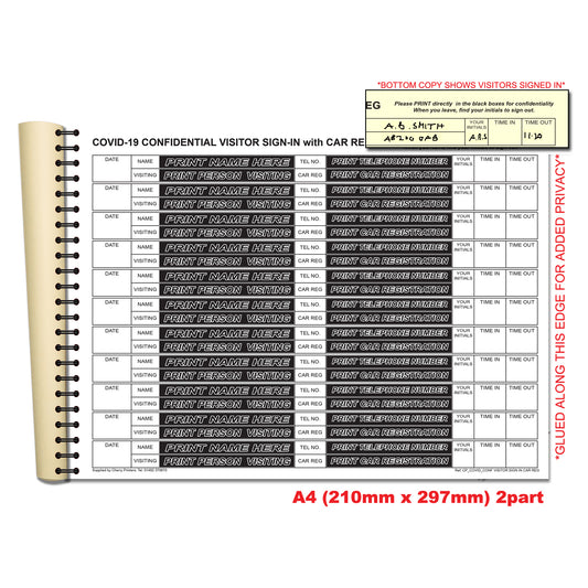 NCR Confidential Visitor Sign In (mit Car Reg) Track &amp; Trace Duplicate Wiro Book A4 GDPR