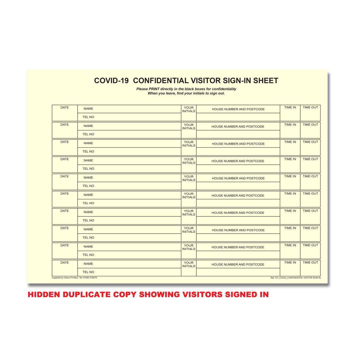 NCR Confidential Covid-19 Visitor Sign In REFILL PACK 50 sets of Duplicate A4