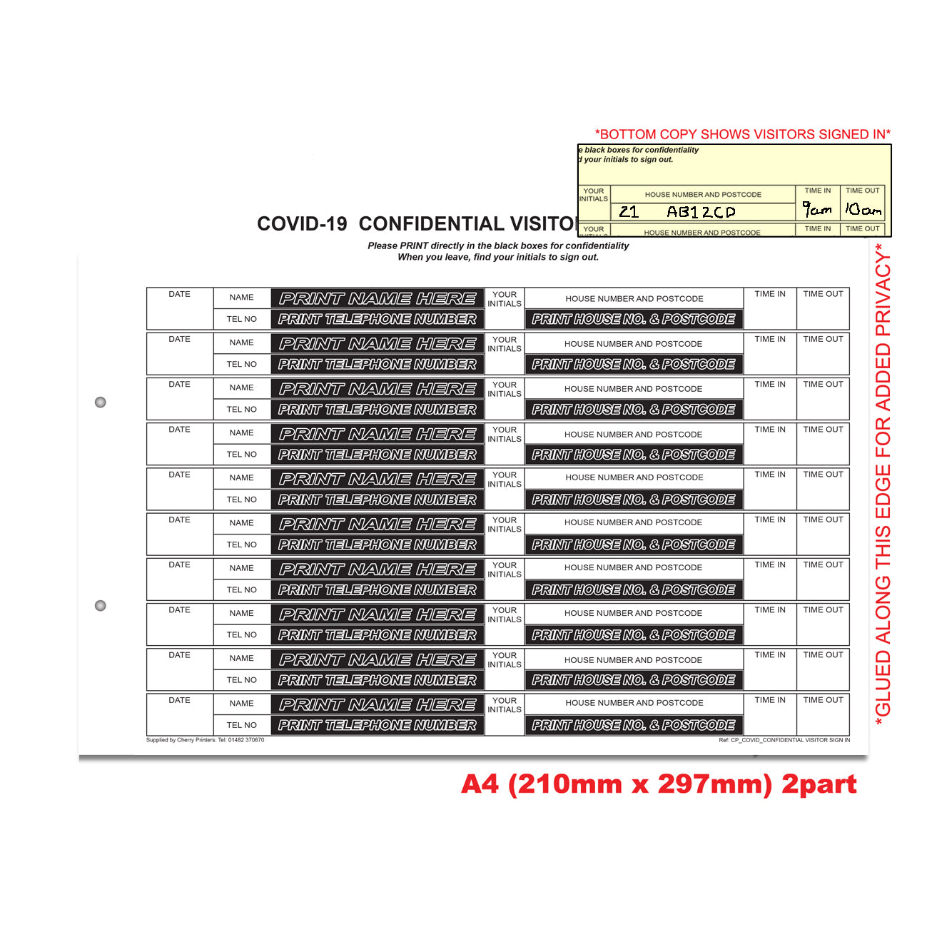 NCR Confidential Covid-19 Visitor Sign In REFILL PACK 50 sets of Duplicate A4