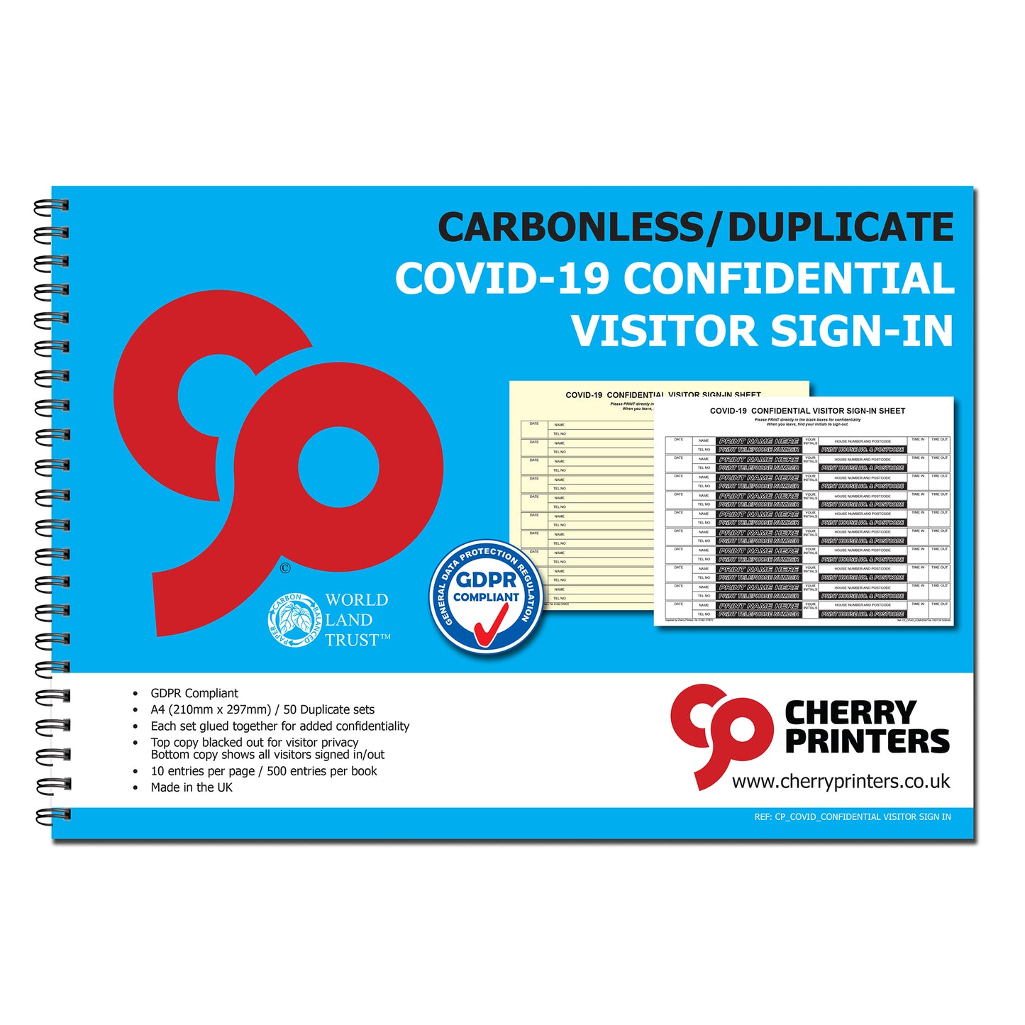 NCR Covid-19 Confidential Visitor Sign in Duplicate Wiro Book A4 50 sets GDPR