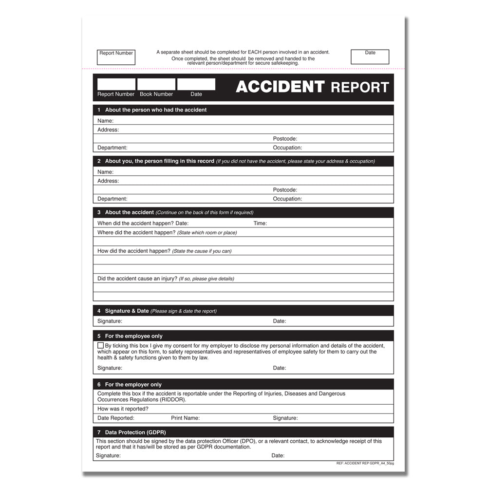 GDPR Accident Report Book A4 50 pages