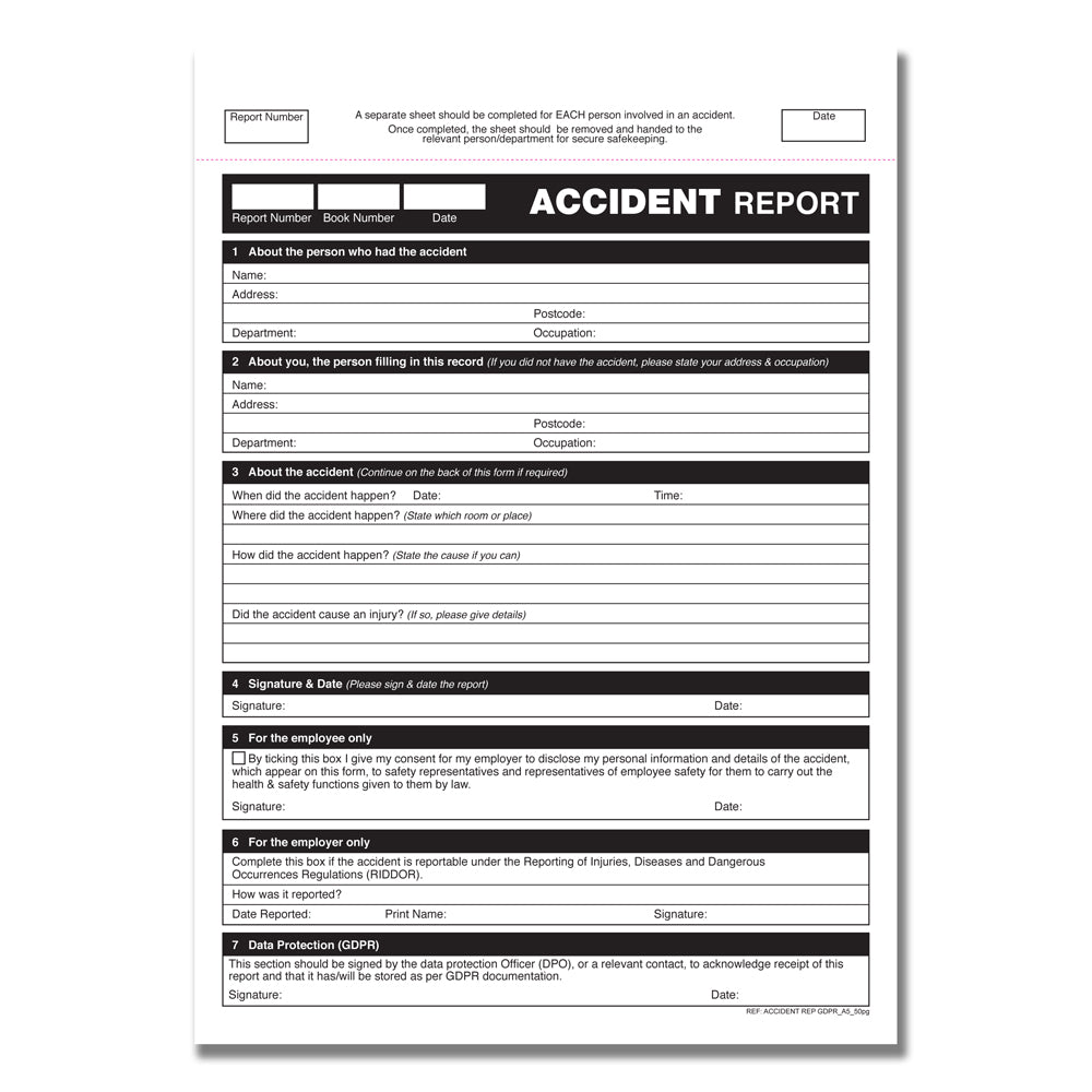GDPR Accident Report Book A5 50 pages