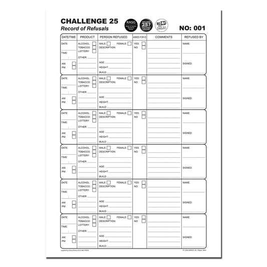 Challenge 25 Refusal Log 120gsm A4 50 Pages Wirobound
