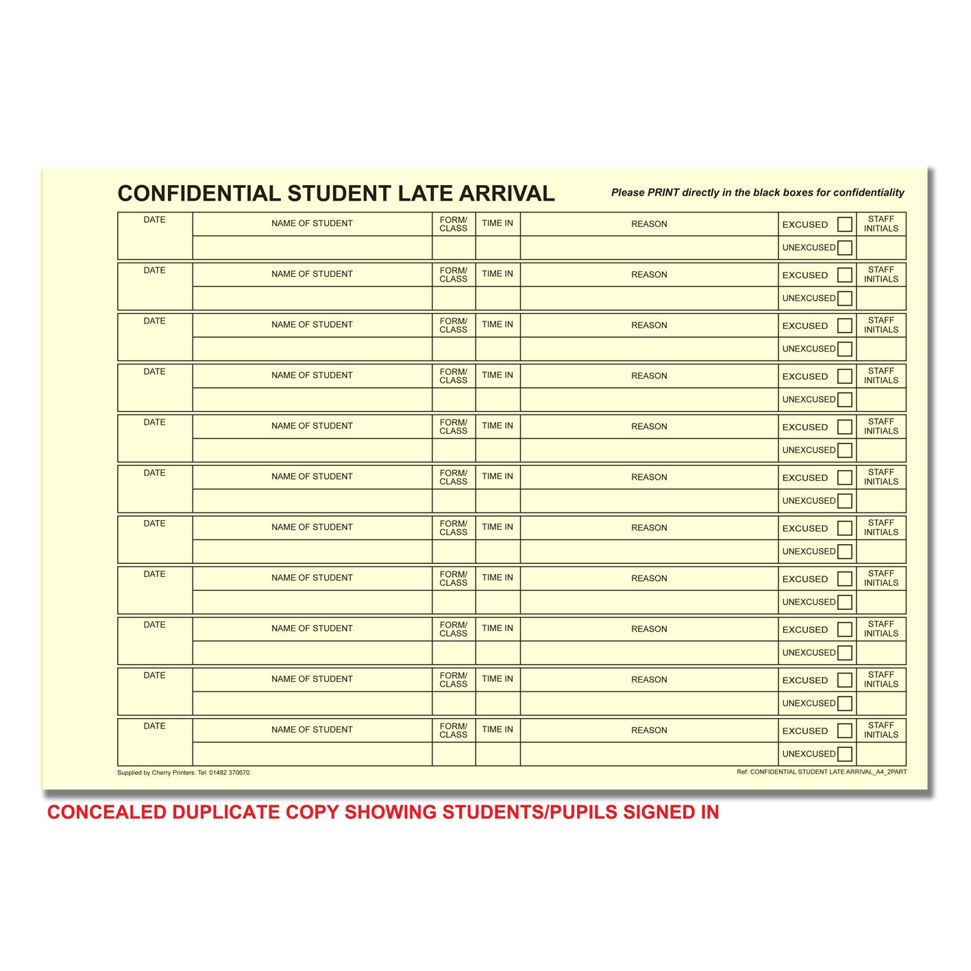NCR Confidential Student Late Arrival Duplicate Wirobound Book A4 50 sets