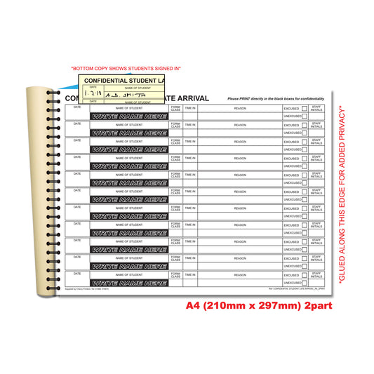 NCR Confidential Student Late Arrival Duplicate Wirobound Book A4 50 se