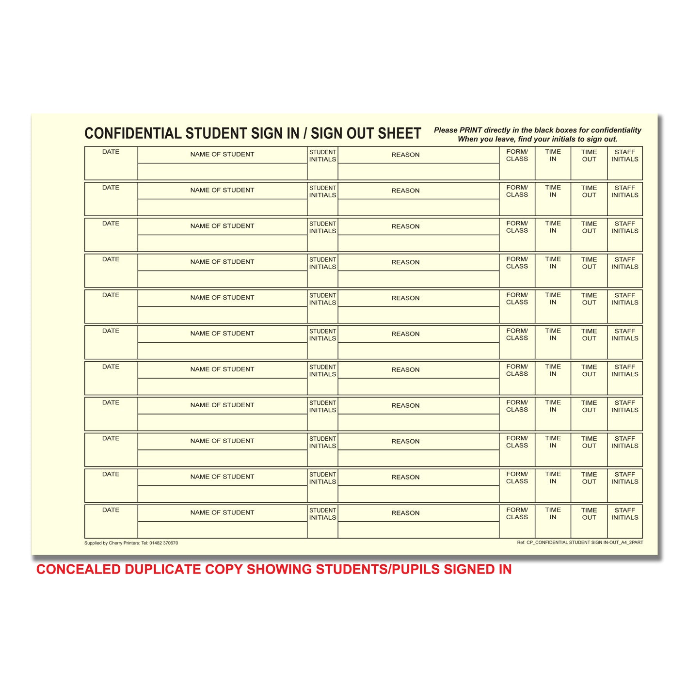 NCR Confidential Student Sign in / Sign Out Duplicate Wiro Book A4 50 Sets GDPR