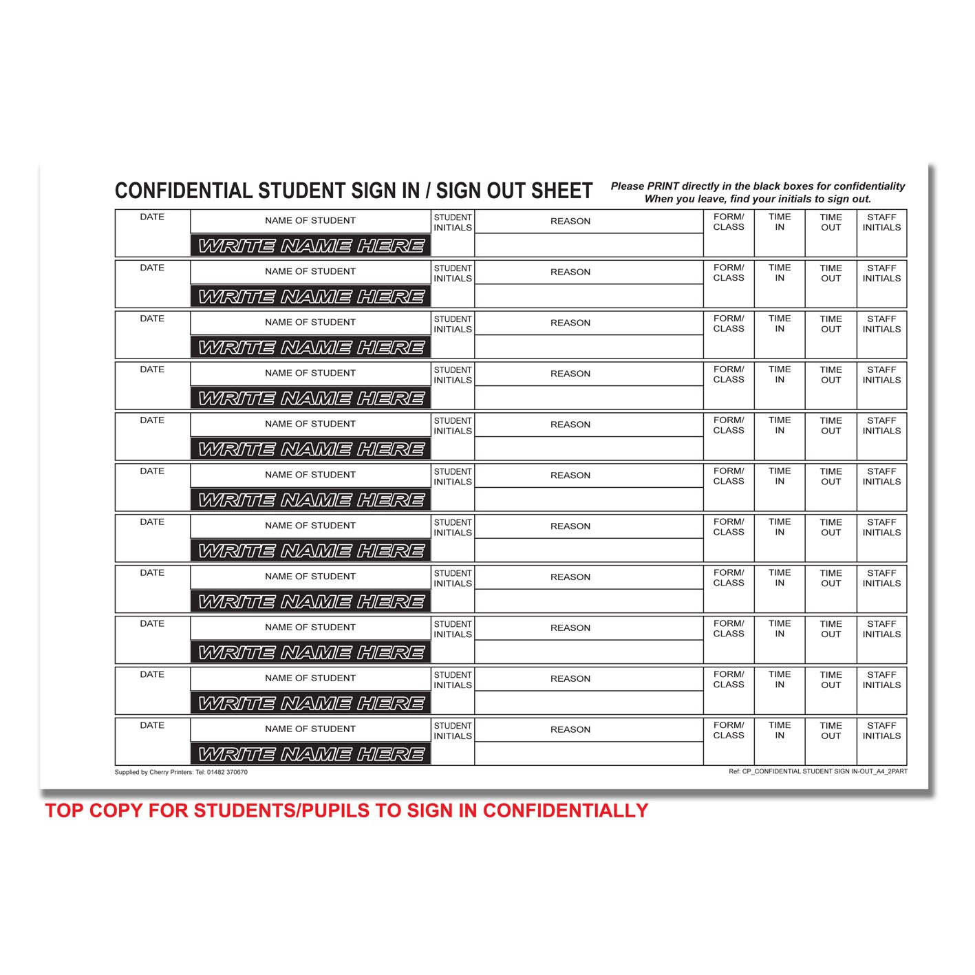 NCR Confidential Student Sign in / Sign Out Duplicate Wiro Book A4 50 Sets GDPR