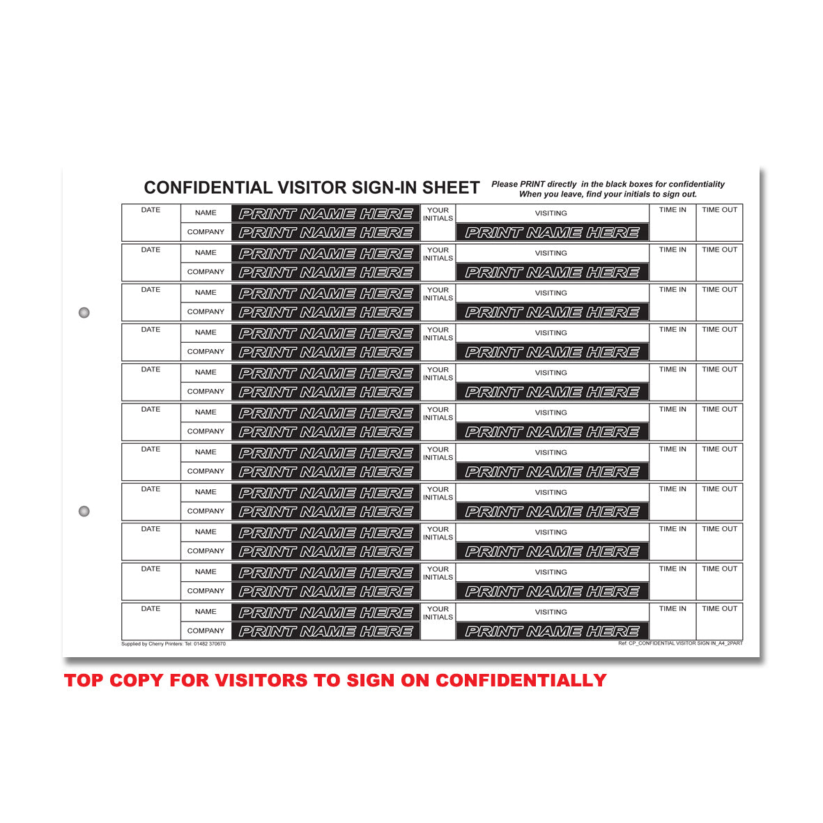 NCR Confidential Visitor Sign In REFILL PACK 50 Sets Duplicate A4 for binder