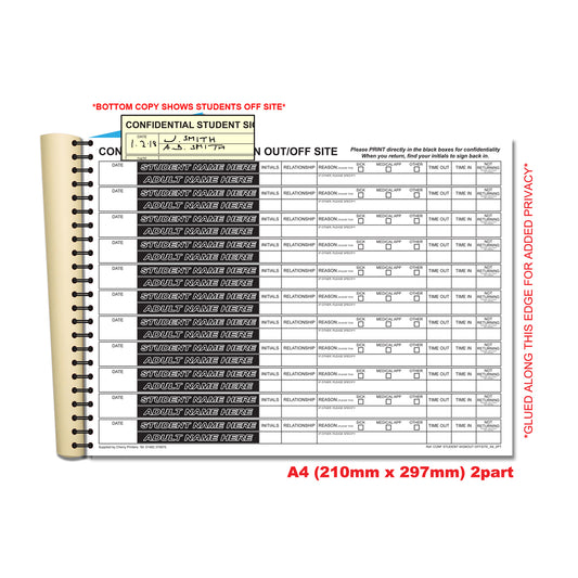 NCR Confidential Student Sign Out / Off Site Duplicate Wiro Book A4 50 Sets