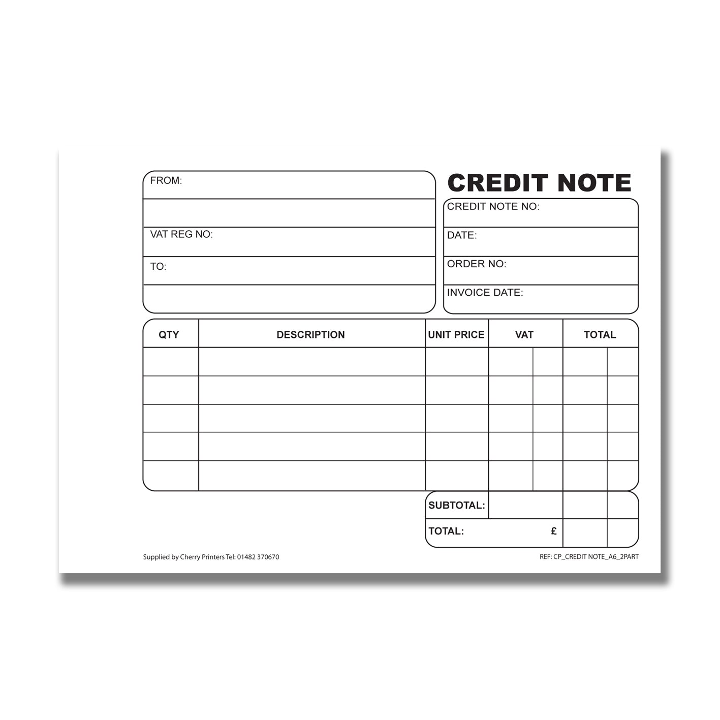 NCR Credit Note Duplicate Book A6 – Cherry Printers UK