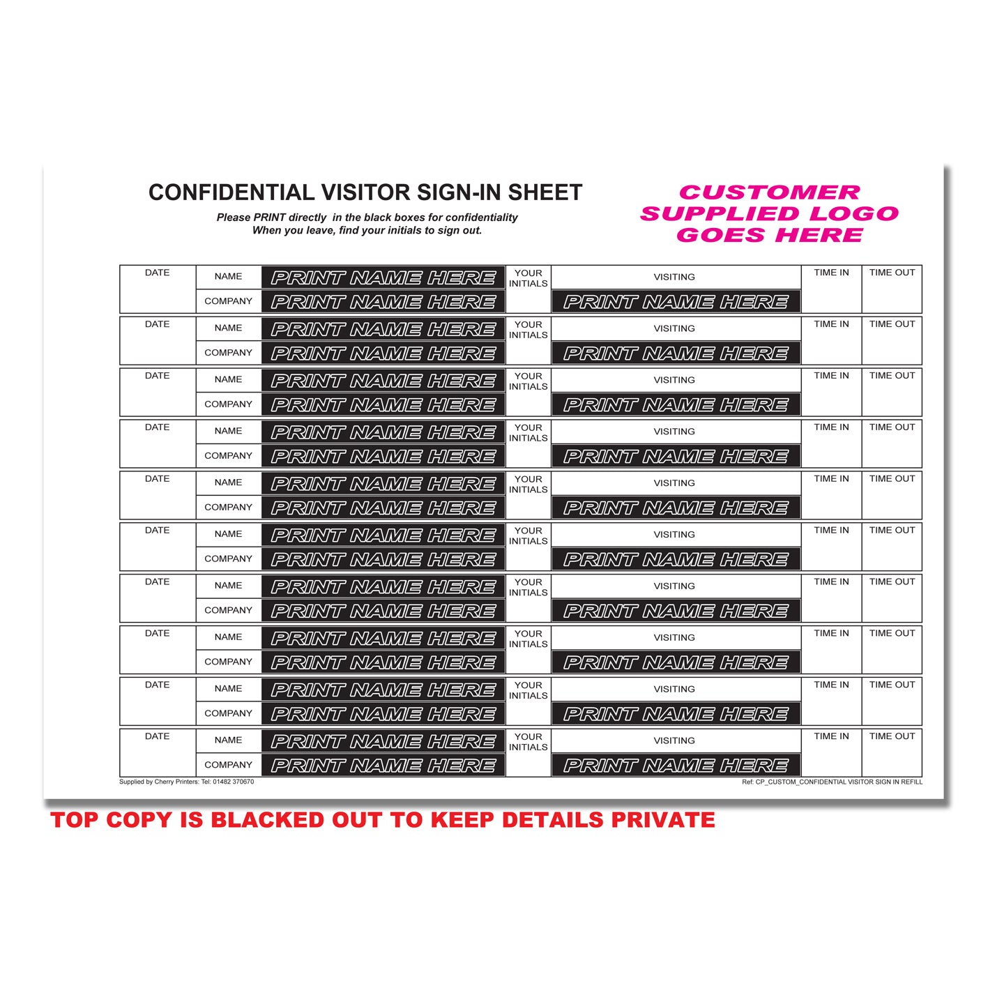 NCR *CUSTOM* Confidential Visitor Sign in Duplicate Refill A4 | 2 Refill Packs