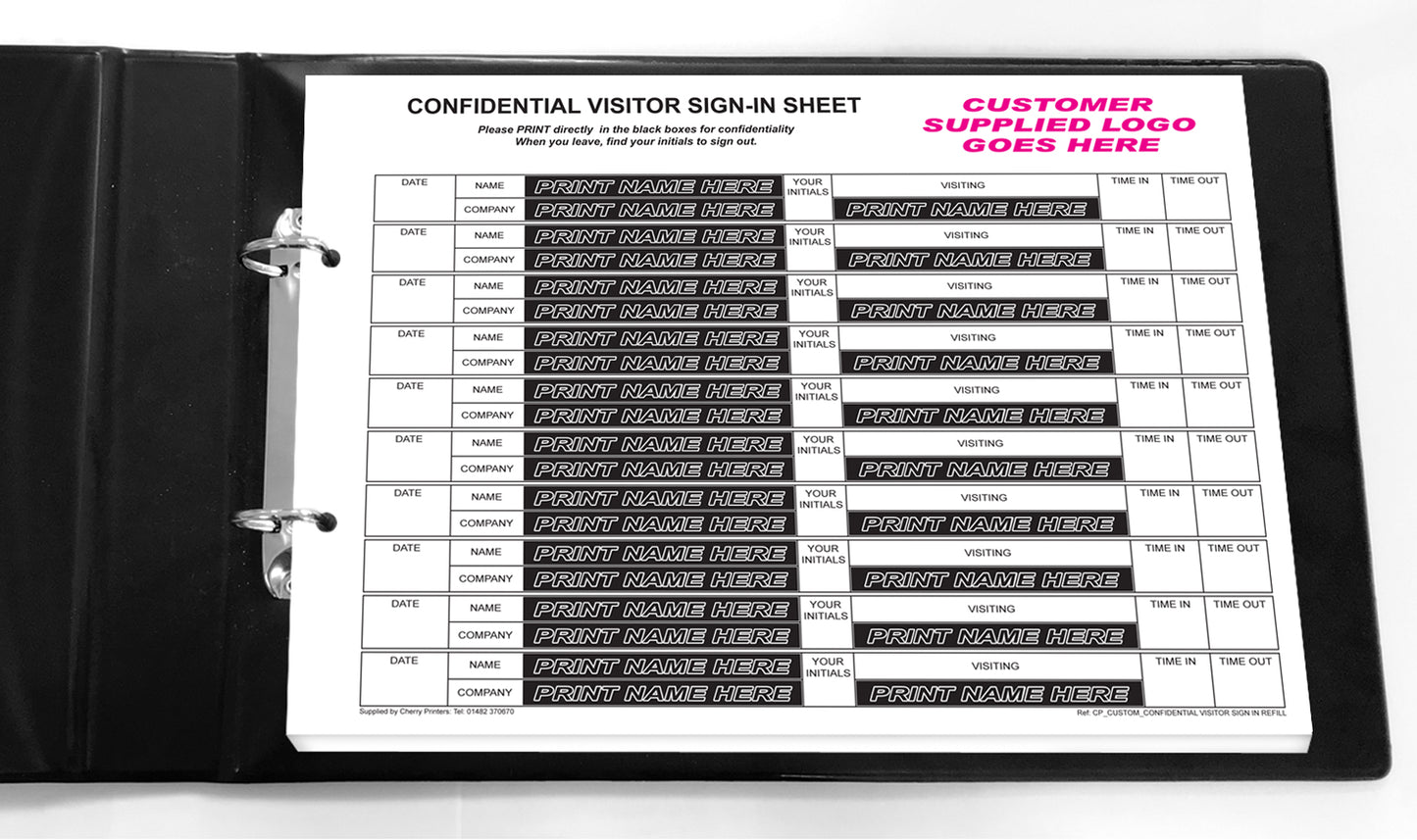 NCR *CUSTOM* Confidential Visitor Sign in Ring Binder with 100 sets of A4 Duplicate