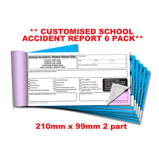 NCR *CUSTOM* School Accident Report Duplicate Book 99x210mm | 6 Book Pack