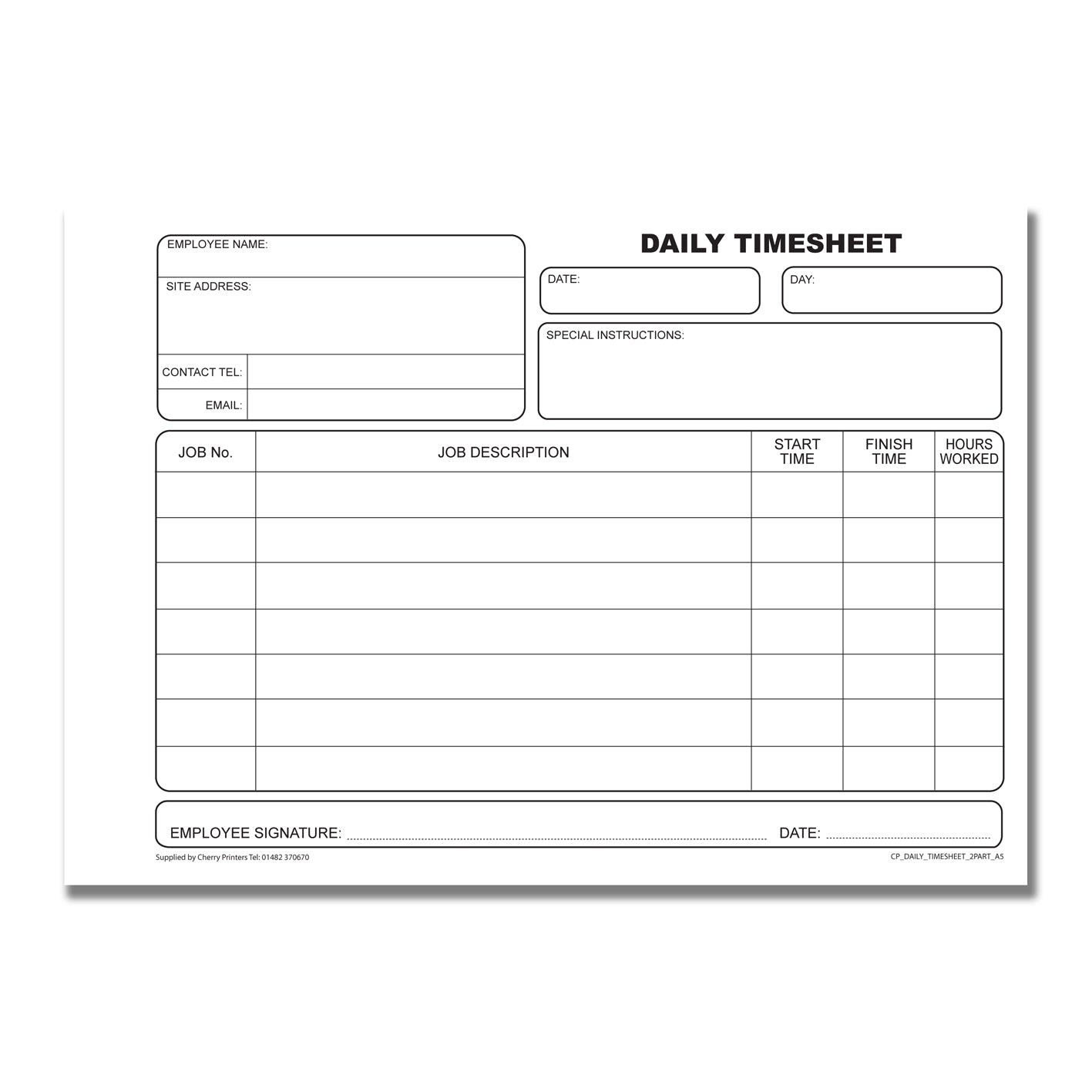 NCR Daily Timesheet Duplicate Book A5