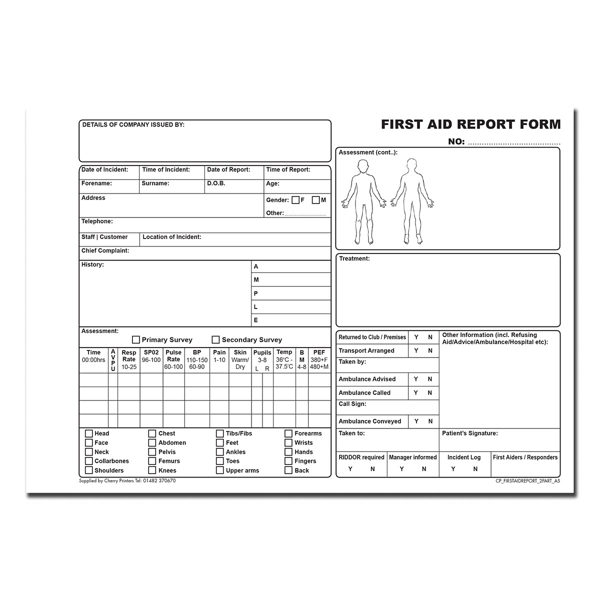 NCR First Aid Report Book A5 Triplicate