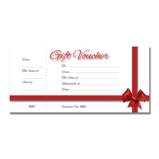 Red Bow Gift Voucher Book 99mm x 210mm with FREE A4 POSTER