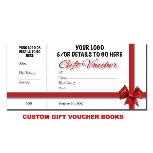 *CUSTOM* Red Bow Gift Voucher Book 99mm x 210mm with 2 FREE A4 POSTERS | 6 Book Pack