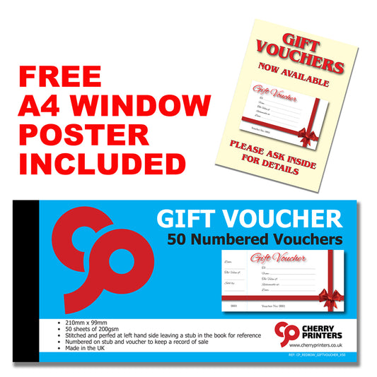 Red Bow Gift Voucher Book 99mm x 210mm with FREE A4 POSTER