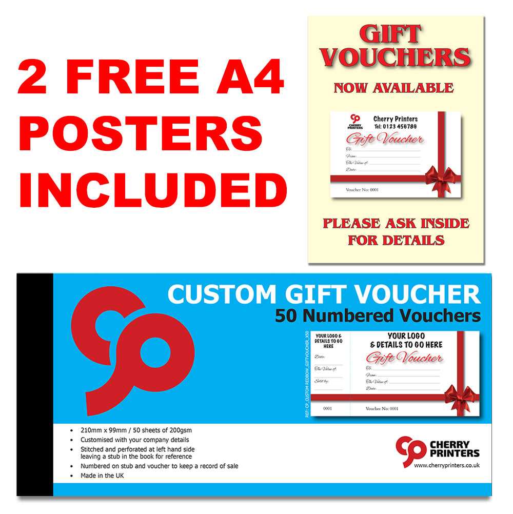 *CUSTOM* Red Bow Gift Voucher Book 99mm x 210mm with 2 FREE A4 POSTERS | 6 Book Pack