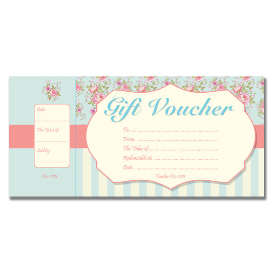 Shabby Chic/Floral Gift Voucher Book 99mm x 210mm with FREE A4 POSTER