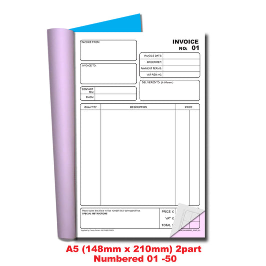 NCR Invoice Duplicate Book A5 Numbered 01-50