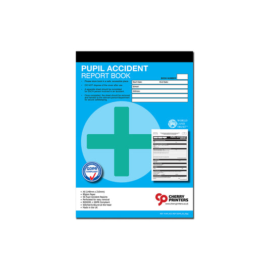 GDPR Pupil Accident Report Book A5 50 pages