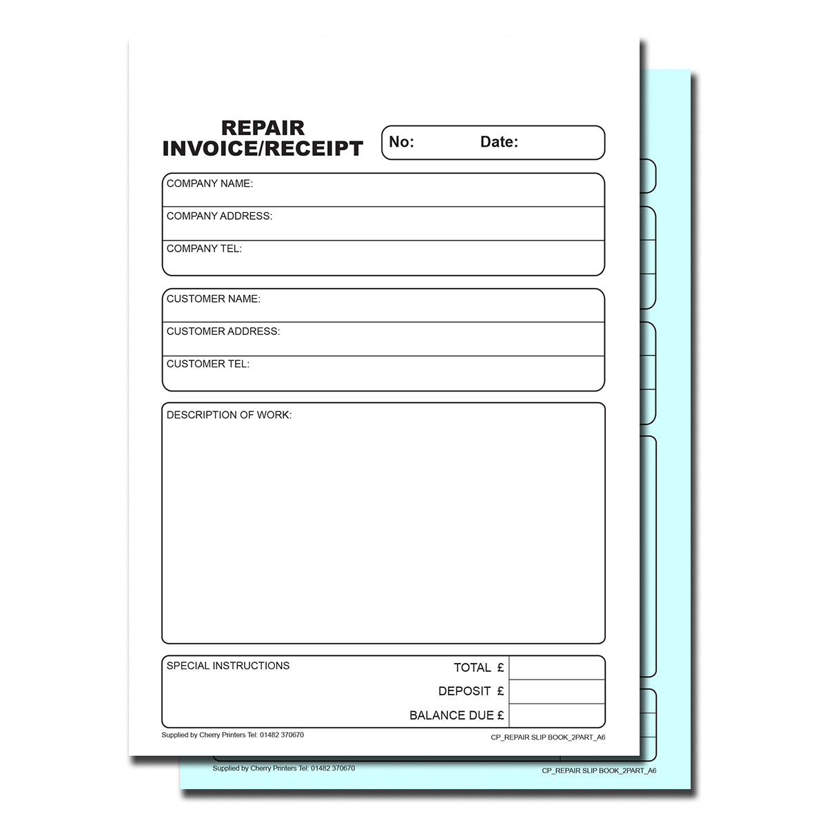 NCR-Reparatur-Rechnungs-/Beleg-Duplikatbuch A6 (gelocht und geheftet)