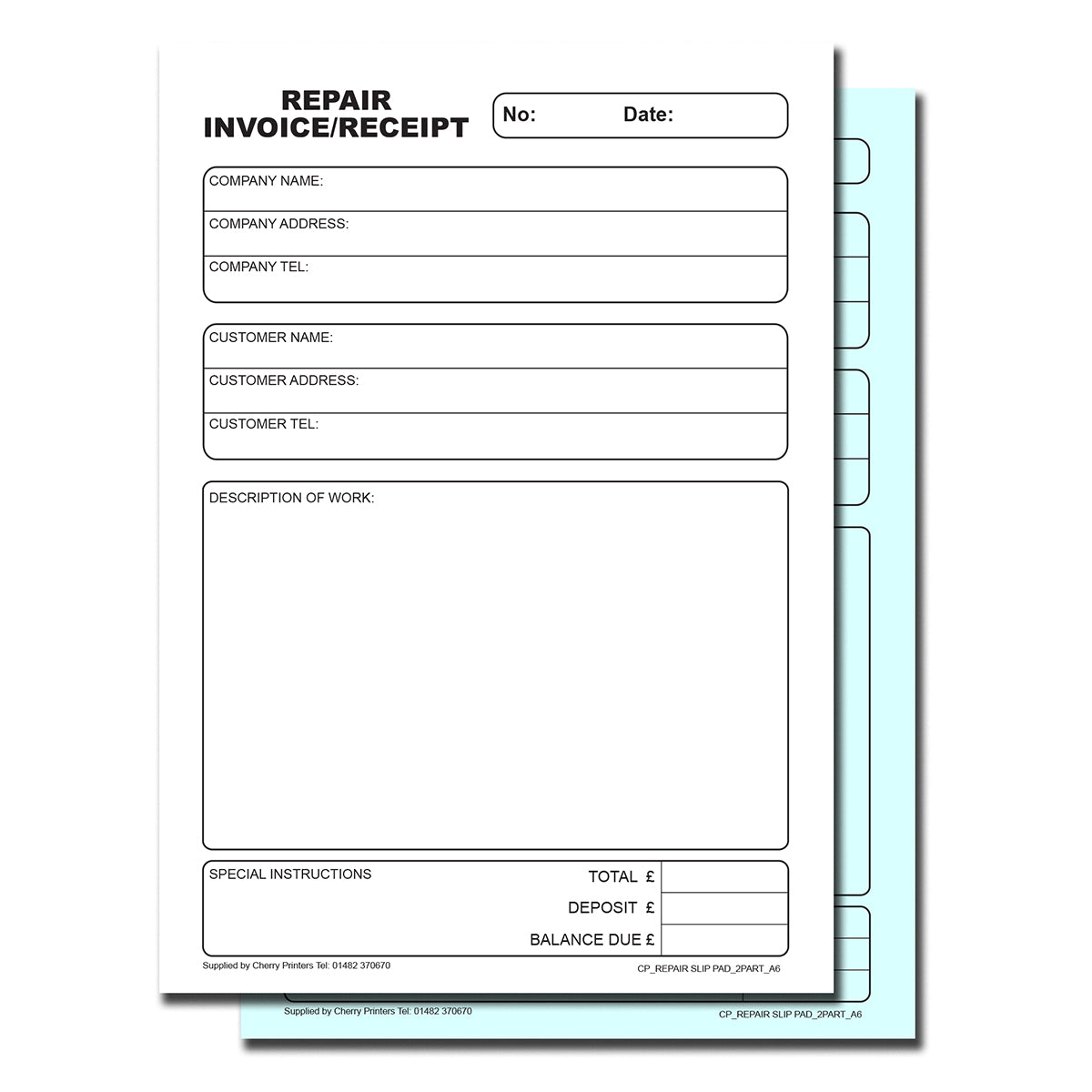 NCR Repair Invoice/Receipt Duplicate Pad A6 (Glued)