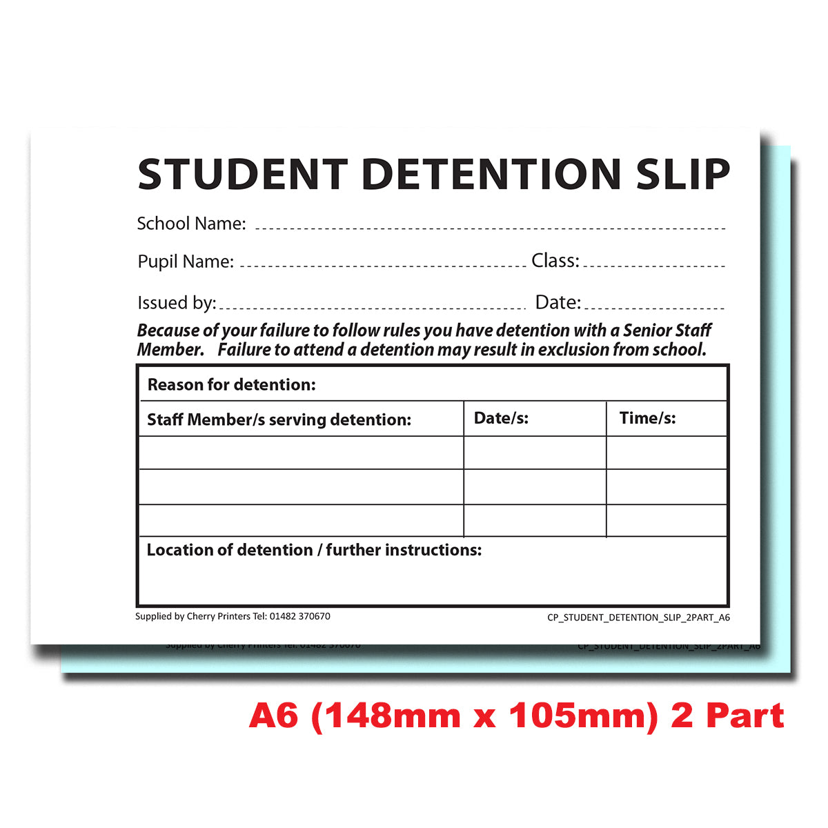 NCR School Detention Slip Duplicate Book A6