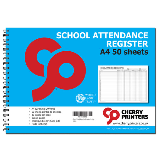 Schools Attendance Register Book 50 Pages Wirobound A4 80gsm