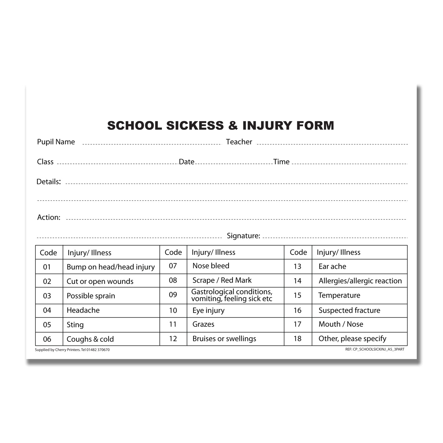 NCR School Sickness & Injury Triplicate Book A5 50 sets