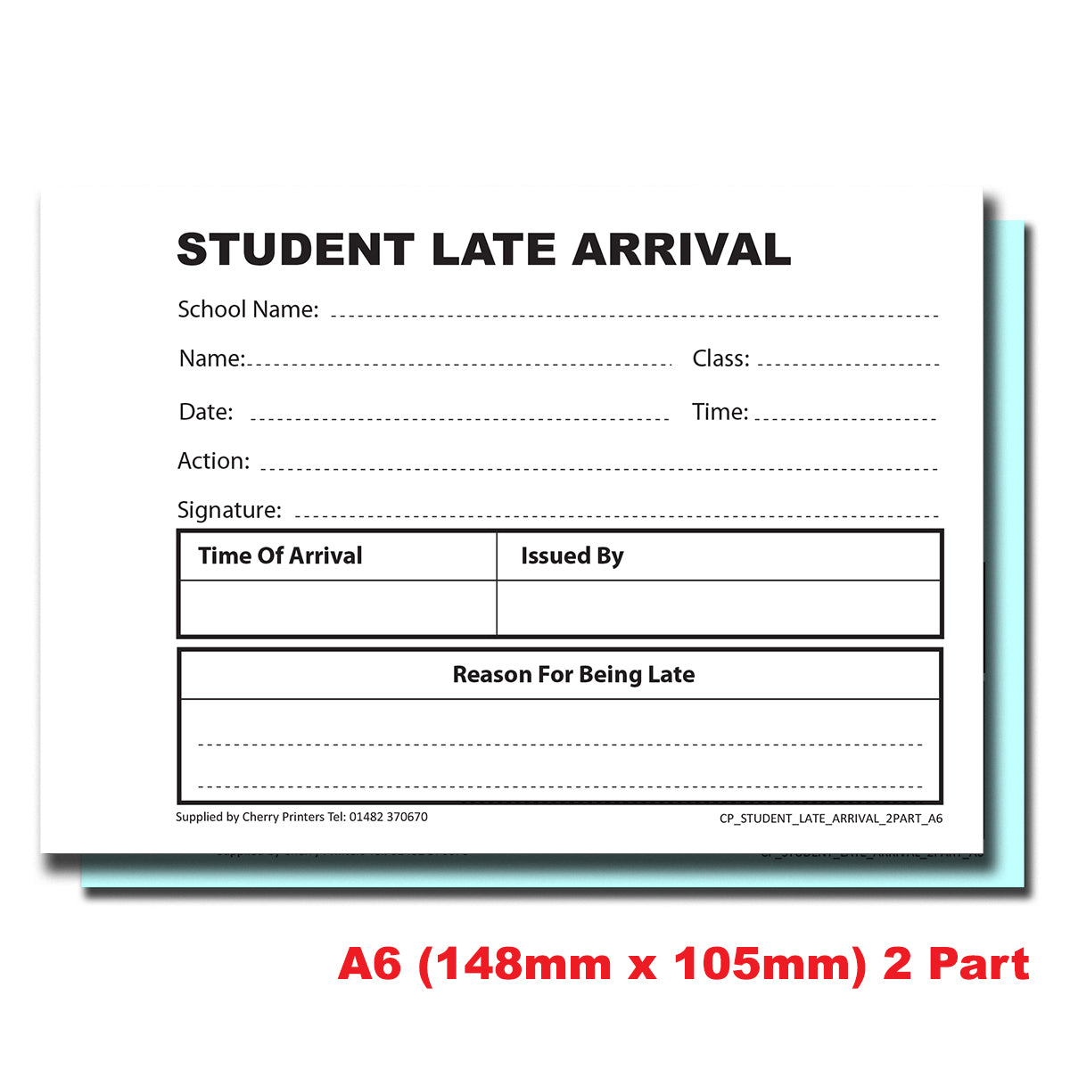 NCR Student Late Arrival Slip Duplicate Book A6