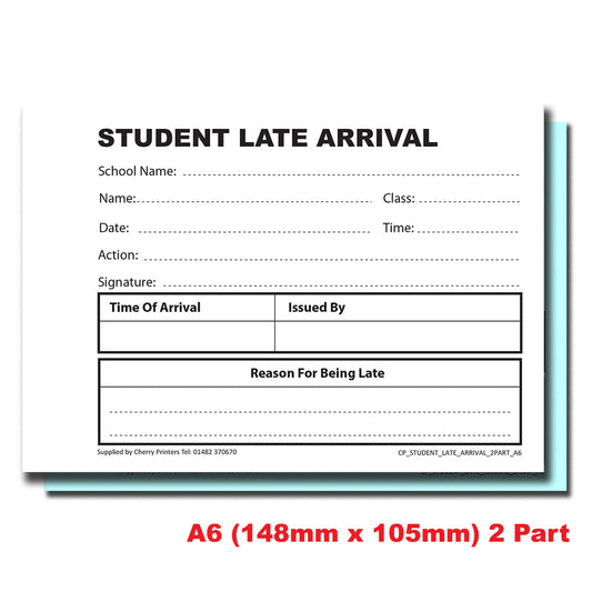 NCR Student Late Arrival Slip Duplicate Book A6