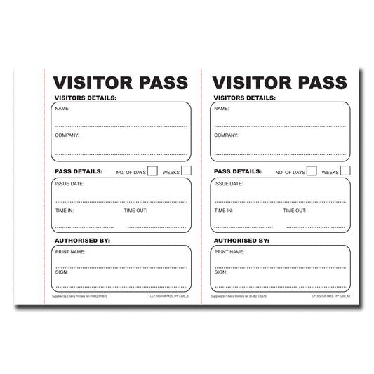 Visitor Pass Book A5 100pages 80gsm 200 passes per book