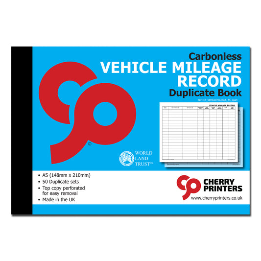 NCR Vehicle Mileage Record Log Book A5 Duplicate