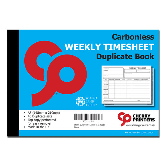 NCR Weekly Timesheet Book A5 Duplicate S+L 40 sets per book