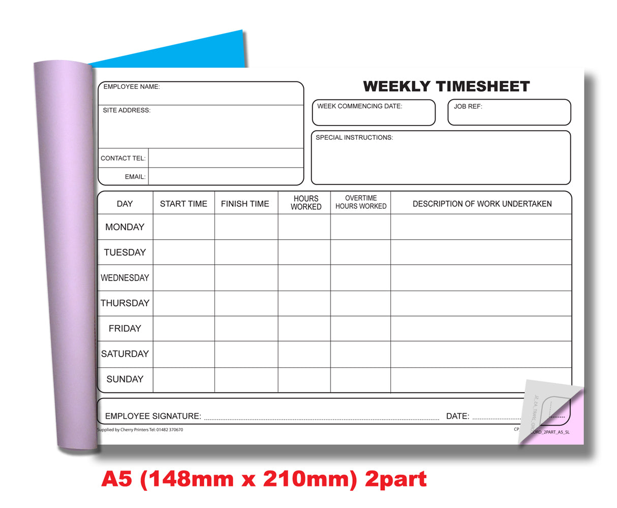 NCR Weekly Timesheet Book A5 Duplicate S+L 40 sets per book