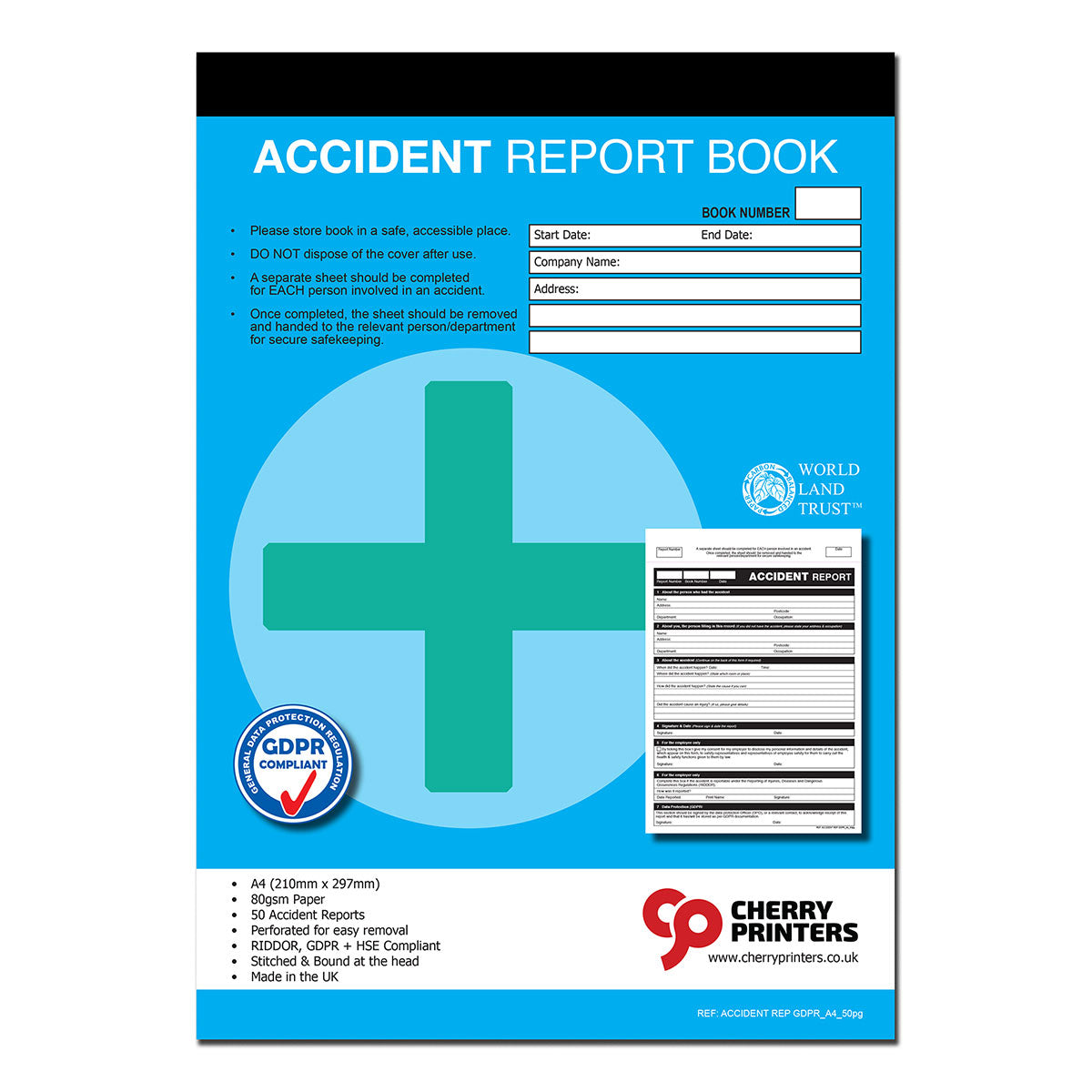 GDPR Accident Report Book A4 50 pages