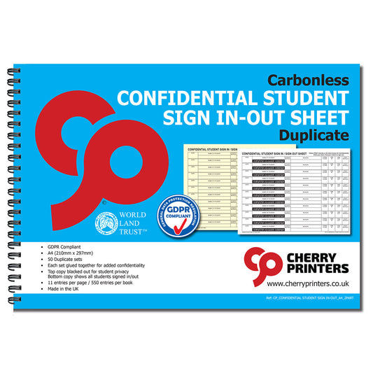 NCR Confidential Student Sign in / Sign Out Duplicate Wiro Book A4 50 Sets GDPR