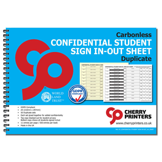 NCR Confidential Student Sign in / Sign Out Duplicate Wiro Book A4 50 sets GDPR